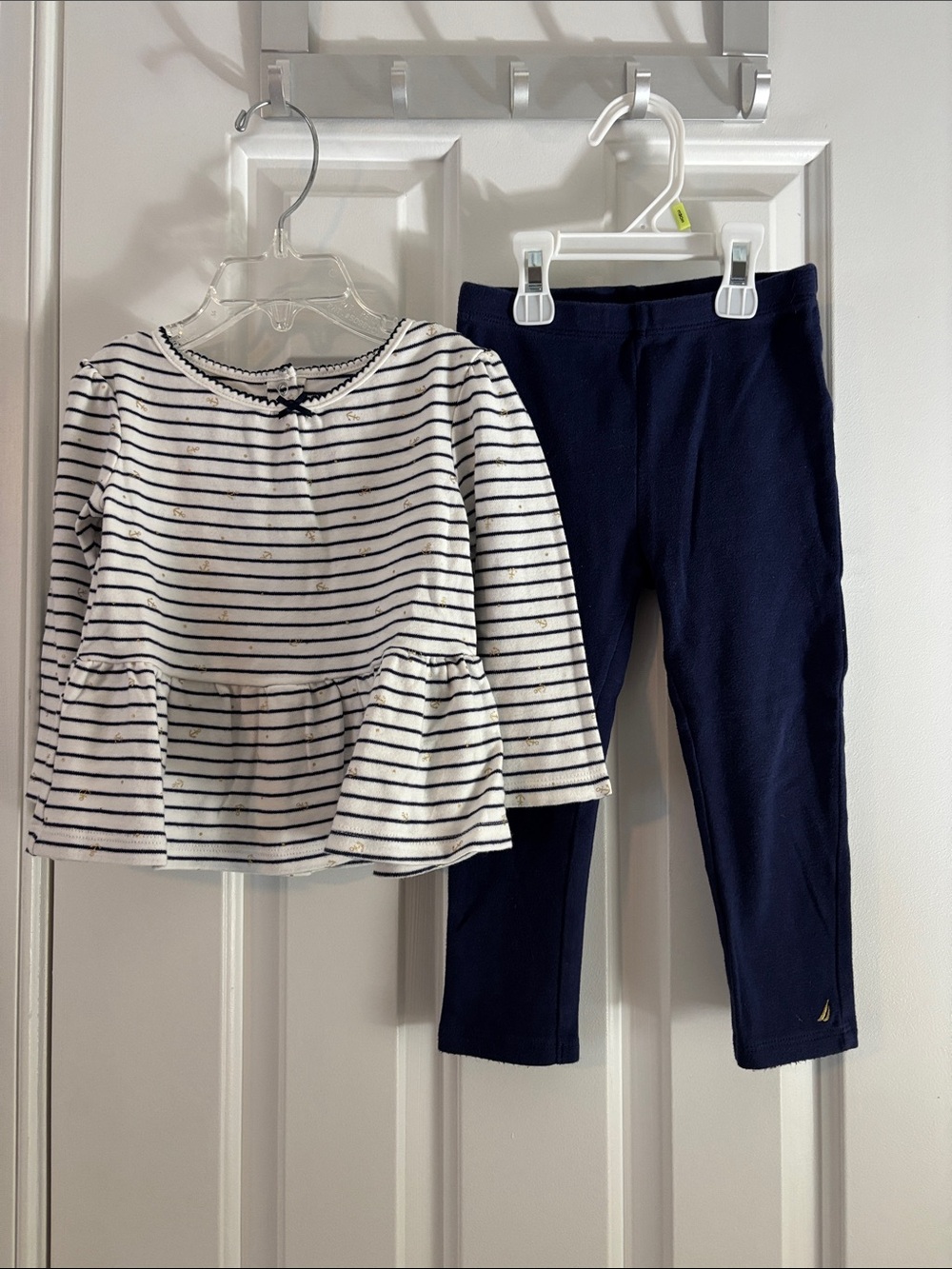 Nautica White and Navy Striped Toddler Peplum Top with Gold Anchors